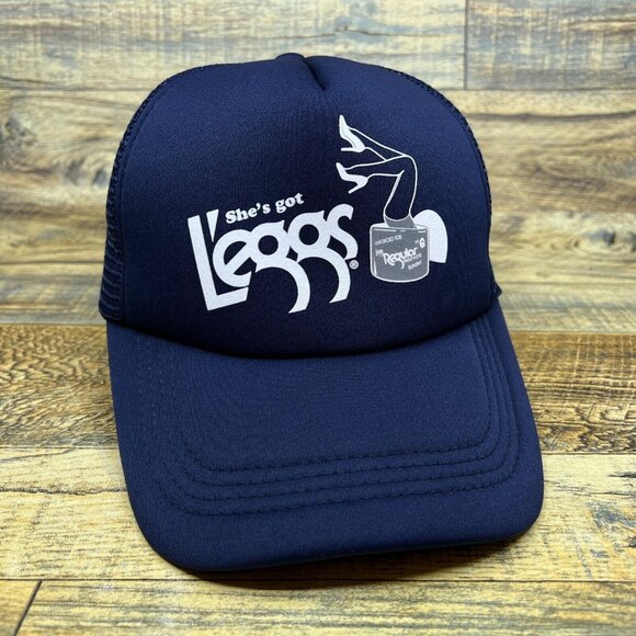 She's Got Leggs Unisex Trucker Hat Navy Snapback 80s Throwback Advertisement Cap - Picture 2 of 8